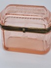Antique Victorian  pink thick Heavy Etched Beveled Glass Jewelry Box Casket