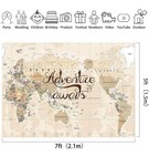 Adventure Awaits Backdrop World Map Photography Fabric Polyester Vintage 7wx5h