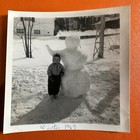 Cute Boy With Snowman  bobby In Batavia  Original Vintage Photo Snow Man 