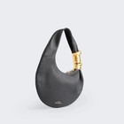 Designer Luxury Souffl   Bag Women Black Grained Leather Shoulder Handbag