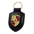 New Genuine Porsche Leather Crest Key Ring Fob Key Chain Black Wap0500950e