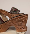 Vintage 1970   s Hand Carved Platform High Heel Shoes W Floral Beading