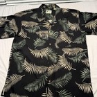 Vintage Silk Shirt Mens Large Black Palm Leaf Hawaiian Camp Casual Aloha