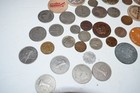 Vtg Junk Drawer Lot Coins Tokens Paperweights Pins Patch Etc    Estate Find