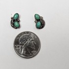 Dainty Vintage Sterling Silver Navajo Made Green Turquoise Earrings Signed Sc