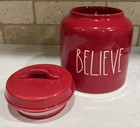Rae Dunn Cookie Jar    believe    Ceramic Lid Canister Red 8 5  Holiday Christmas