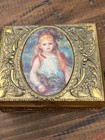 Vintage Small Jewelry Trinket Box Made In Japan Gold Tone Ornate Renoir Style
