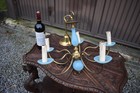 Vintage French Brass Opaline Blue Glass Chandelier Lamp