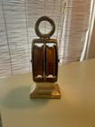 Vintage Brass Block And Tackle Wood Wheel Pulley - Antique Decorative Nautical