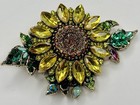 Large Sparkling Citrine Marquis Rhinestones  Crystal Sun Flower Brooch Pin 3   