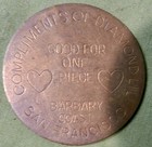 Vintage Brothel Token  2 All Night Coin Barbary Coast San Francisco Diamond Lil