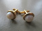 Vintage Gold Tone Glass Pearl Bead Gents Cufflinks Retro Gift Idea Cuff Links Uk