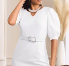 Size L Ashro White Formal Wedding Church Party Belted Shirred-shoulder Dress