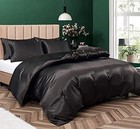 P Pothuiny 5 Pieces Black Satin Duvet Cover King Size Set   Luxury Silk-like