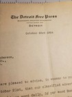 1924 The Detroit Free Press Letter On Stationary