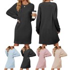 Women s Long Sleeve Mini T-shirt Dress Winter Casual Crewneck Loose Dress Tops