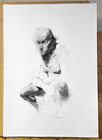 Original Charcoal Drawing Nude Male Art Expressive A2 On White Paper