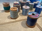 Vintage Lot 33 Wooden Spools Thread Various Greens And Blues Coats   Clark s Etc
