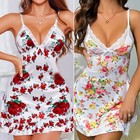 Womens Sexy Lingerie Deep V-neck Nightwear Lace Babydoll Sleepwear Chemise Dress