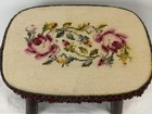 Vtg Floral Needlepoint Wooden Footstool Cottage Core Granny Small Ottoman