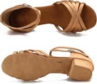 Latin Salsa Ballroom Copper Satin Dance Shoes Sandals Soft Bottom 1 5    Heel New