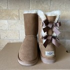 Ugg Australia Short Bailey Bow Chestnut Suede Sheepskin Boots Size Us 6 Women