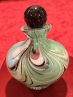 Vtg Blown Glass Perfume Decanter Sphere Stopper Green Aventurine Swirl Bottle