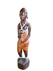 Vintage African Hand Carved Statue Figurine Tiki Beaded Wooden