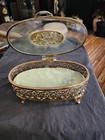 Vintage Jewelry Gold Ormolu Oval Rose Matson Casket Box Yellow Red Velvet 7 3 4   