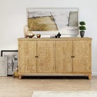 Vintage 4 Doors Natural Wood Buffet Cabinet 59  Brown Console Accent Cabinet
