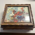 Vintage Carved Wood Vanity Dresser Jewelry Box Glass Top Floral Design Mirror
