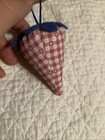 Strawberry Emery   Pincushion Mauve   White Gingham W  Blue Pindots  3-1 2   