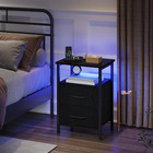 Nightstands Set Of 2  Night Stand With Charging Station And Led Lights  Bedside 