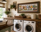 Vintage Framed Country Bloomers Cross Stitch Sampler Laundry Room Folk Art 25   