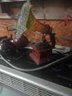 Vintage Phonograph Gramophone Accent Lamp  Tiffany Style Glass Shade 