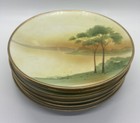 Antique Nippon Plates - Sunset Tree Water Scene - 6    Bread   Butter - Set Of 6