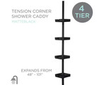 4 Tier Tension Corner Shower Organizer Caddy Matte Black  Adjust Height 4 -8 5 