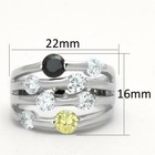 Ladies Silver Ring Solitaires Citrine Black Clear Simulates Wide W605