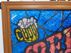 Beer Sign Vintage Stain Glitter Art Glass Pub Room Bar Framed Mancave Mirror