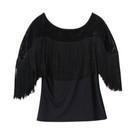 Lady Ballroom Top Modern Dance Blouse Costume Tango Tassel Lace Short Sleeve