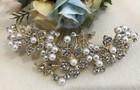 Beautiful Gold Tone Bridal Wedding Rhinestone Pearl Hair Comb Accessories 9175
