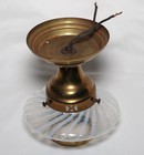 Antique Art Nouveau Brass   Opalescent Swirl Glass Ceiling Light Fixture
