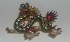 Dragon Vintage Brooch Rhinestone Pearl Collectible Pin Jewelry Red Chinese Theme