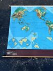 Vtg School Pull Down World Magna Graphic Wall Map Weber Costello Canvas Roll Bhn