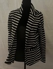 Merona Women Black white Striped Collared Button Front Blazer Jacket-sz M