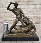 Signed Original Theseus Slaying The Minotaur Bronze Greek Mythical Art Sculpture