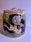 Vintage Ktwco German Stoneware Tobacco biscuit Jar W lid Woodland Scene Humidor