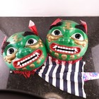 Vintage Chinese New Year Masks Green Handheld Oversized 12    Asian Wall Decor