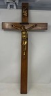 Vintage Large Wooden Wall Crucifix 24 X 12    Religious Cross Of Jesus Metal Heavy