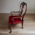 Rare  Early 20th C Queen Anne Mahogany Red Velvet Child Chair